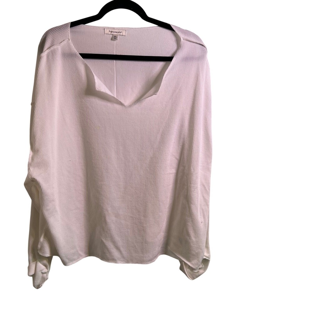 Francescas‎ White Ribbed V Neck Long Sleeve Oversized Top XL Coquette Boho
